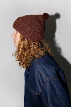 Fold Up Long Pom Pom Beanie in Dark Brown^No.6 Store Outlet