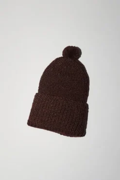 Fold Up Long Pom Pom Beanie in Dark Brown^No.6 Store Outlet