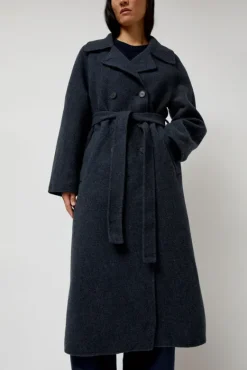 Handmade Long Wool Coat in Blue Navy^No.6 Store Clearance