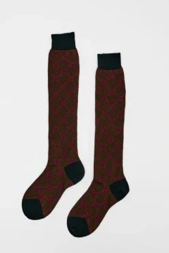 Knee High Clover Patterned Socks in Cipresso^No.6 Store Online