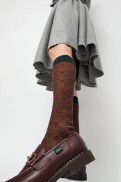Knee High Clover Patterned Socks in Cipresso^No.6 Store Online