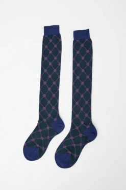 Knee High Clover Patterned Socks in Bluette^No.6 Store Hot