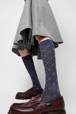 Knee High Clover Patterned Socks in Bluette^No.6 Store Hot
