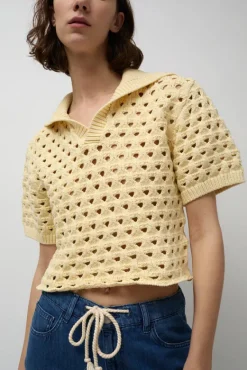 Knitted Short Sleeve Polo in Eggshell^No.6 Store Online