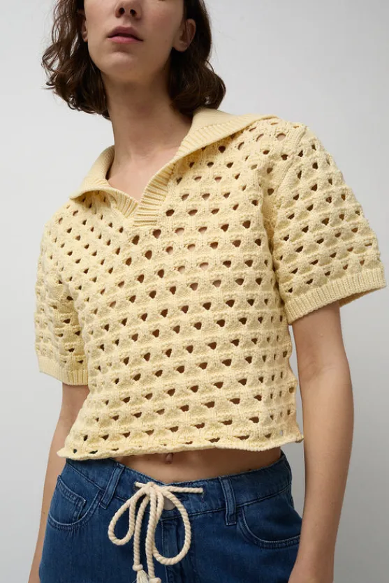 Knitted Short Sleeve Polo in Eggshell^No.6 Store Online