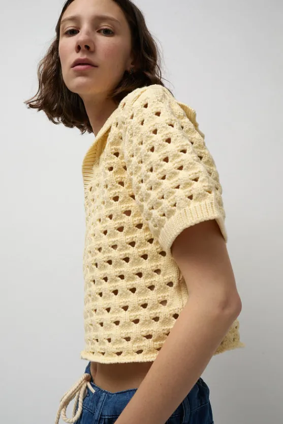Knitted Short Sleeve Polo in Eggshell^No.6 Store Online