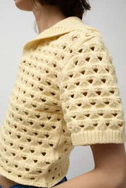 Knitted Short Sleeve Polo in Eggshell^No.6 Store Online