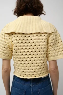 Knitted Short Sleeve Polo in Eggshell^No.6 Store Online