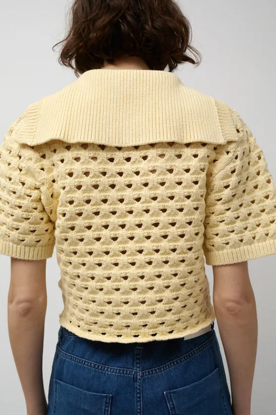Knitted Short Sleeve Polo in Eggshell^No.6 Store Online