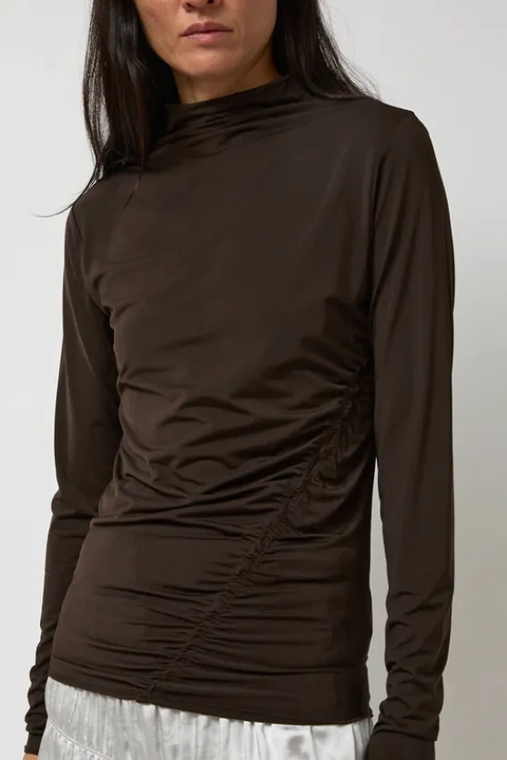 Light Jersey Slim Shirring Top in Brown^No.6 Store Discount