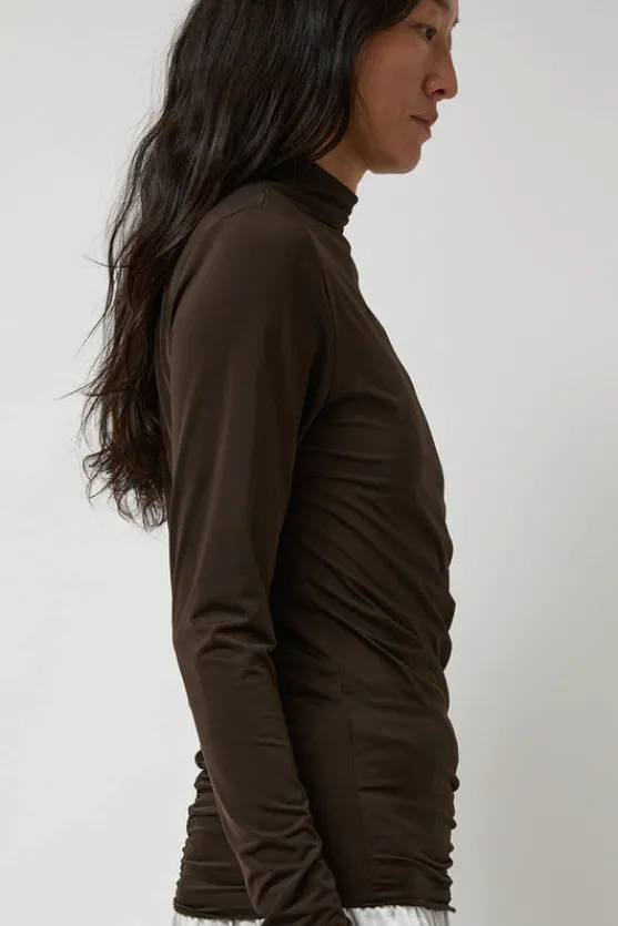 Light Jersey Slim Shirring Top in Brown^No.6 Store Discount