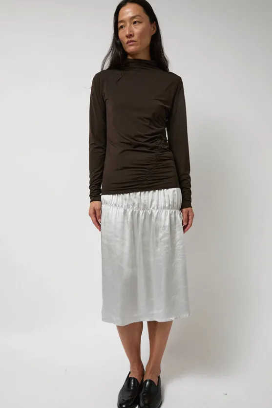 Light Jersey Slim Shirring Top in Brown^No.6 Store Discount