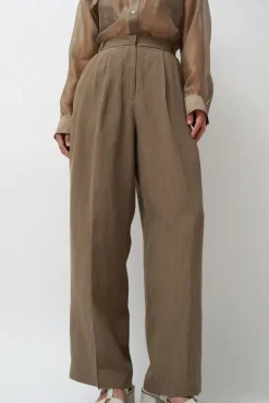 Linen Blend Wide Leg Pants in Dark Tan^No.6 Store Fashion