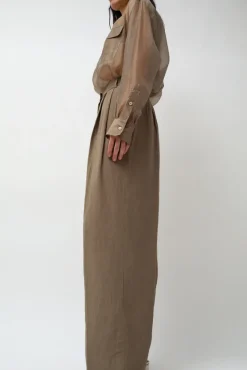 Linen Blend Wide Leg Pants in Dark Tan^No.6 Store Fashion