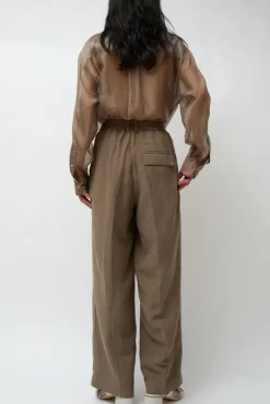Linen Blend Wide Leg Pants in Dark Tan^No.6 Store Fashion