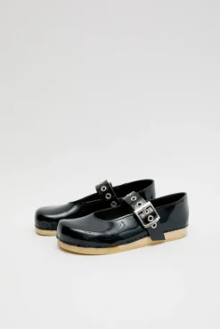 Maryjane Clog on Flat Bendable Base in Navy Patent^No.6 Store Discount