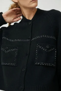 Merino Wool Stitched Cardigan in Black^No.6 Store Clearance