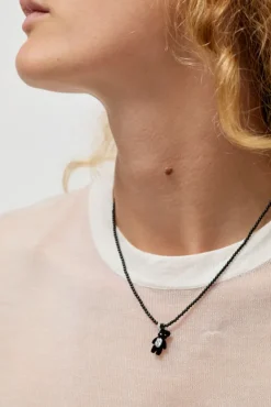 Mini Flocked Bear Necklace in Black^No.6 Store Fashion