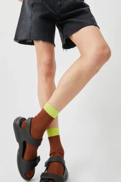 Neon Tipped Mid Calf Socks in Rust^No.6 Store Online