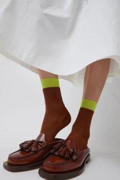 Neon Tipped Mid Calf Socks in Rust^No.6 Store Online