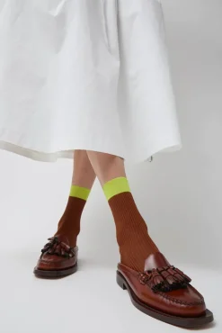 Neon Tipped Mid Calf Socks in Rust^No.6 Store Online
