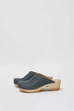 Old School Studded Clog on Mid Heel in Denim Printed Leather^No.6 Store Best
