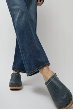 Old School Studded Clog on Mid Heel in Denim Printed Leather^No.6 Store Best