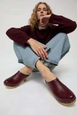 Old School Studded Clog on High Heel in Maroon^No.6 Store Best