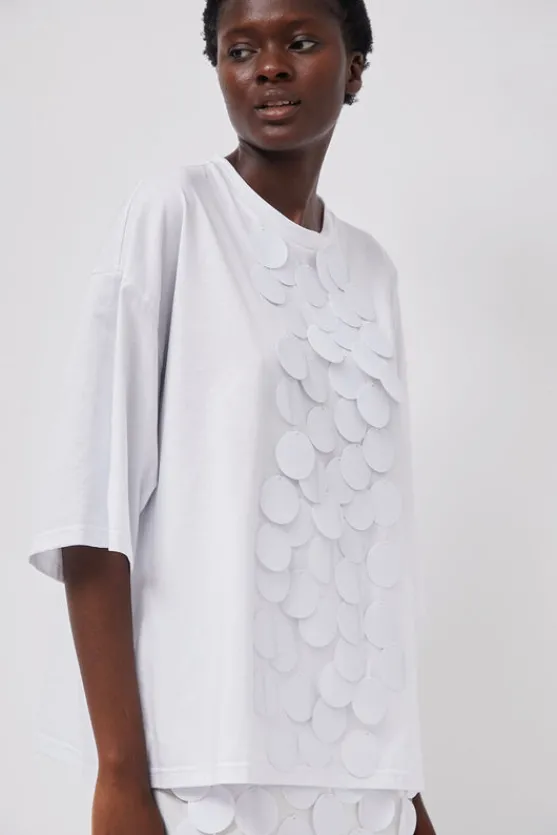 Oversized T-Shirt with Sequins in White^No.6 Store Hot