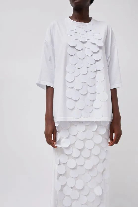 Oversized T-Shirt with Sequins in White^No.6 Store Hot