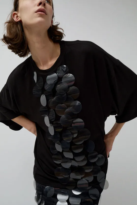 Oversized T-Shirt with Sequins in Black^No.6 Store Discount