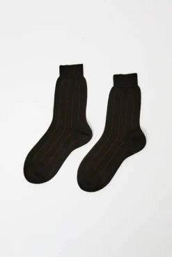 Pinstripe Viscose Socks in Dark Brown^No.6 Store Clearance