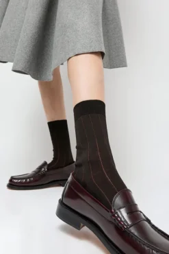 Pinstripe Viscose Socks in Dark Brown^No.6 Store Clearance