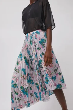 Pleated Asymmetric Skirt in Floral^No.6 Store New