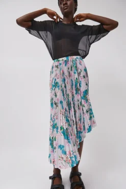 Pleated Asymmetric Skirt in Floral^No.6 Store New