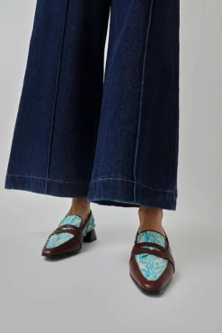 Pointed Loafer in Aqua Plissé and Sequoia Nappa^No.6 Store New