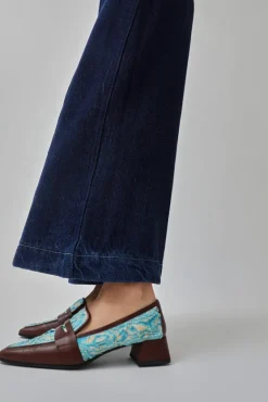 Pointed Loafer in Aqua Plissé and Sequoia Nappa^No.6 Store New