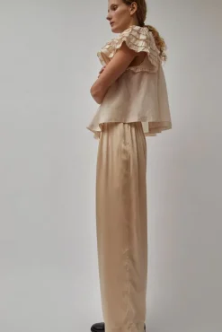 Raj Pleated Satin Pants in Creme^No.6 Store New
