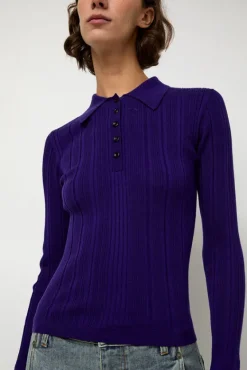 Ribbed Knit Polo in Grape^No.6 Store Fashion