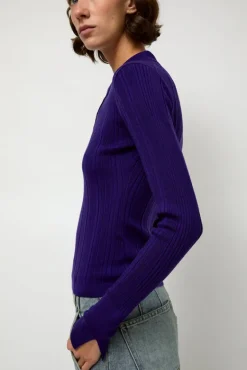 Ribbed Knit Polo in Grape^No.6 Store Fashion