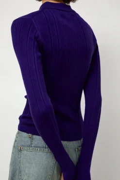 Ribbed Knit Polo in Grape^No.6 Store Fashion