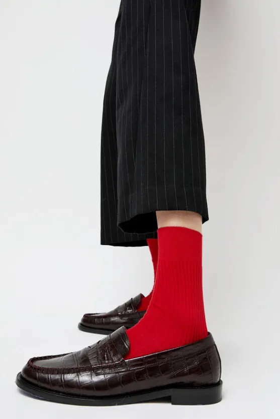 Ribbed Mid Calf Bio Cotton Socks in Rosso Lacca^No.6 Store Best