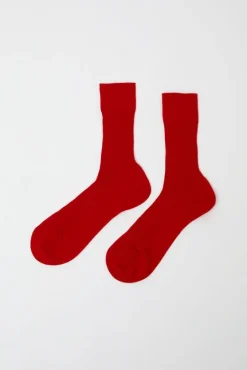 Ribbed Mid Calf Bio Cotton Socks in Rosso Lacca^No.6 Store Best