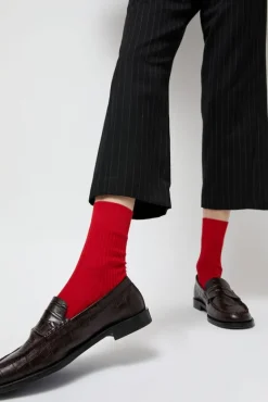 Ribbed Mid Calf Bio Cotton Socks in Rosso Lacca^No.6 Store Best