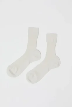 Ribbed Mid Calf Bio Cotton Socks in Off White^No.6 Store Outlet