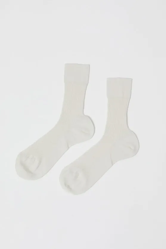 Ribbed Mid Calf Bio Cotton Socks in Off White^No.6 Store Outlet