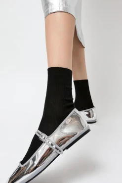 Ribbed Mid Calf Bio Cotton Socks in Nero^No.6 Store Online