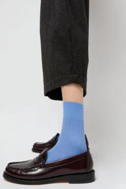Ribbed Mid Calf Bio Cotton Socks in Blu Reale^No.6 Store Hot