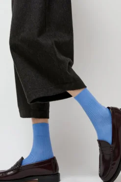 Ribbed Mid Calf Bio Cotton Socks in Blu Reale^No.6 Store Hot
