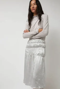 Satin Gather Long Skirt in Grey^No.6 Store Online